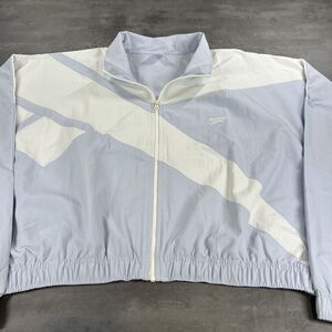 Vintage Reebok Jacket Womens‎ XL Baby Blue White Full Zip Up Babydoll Crop